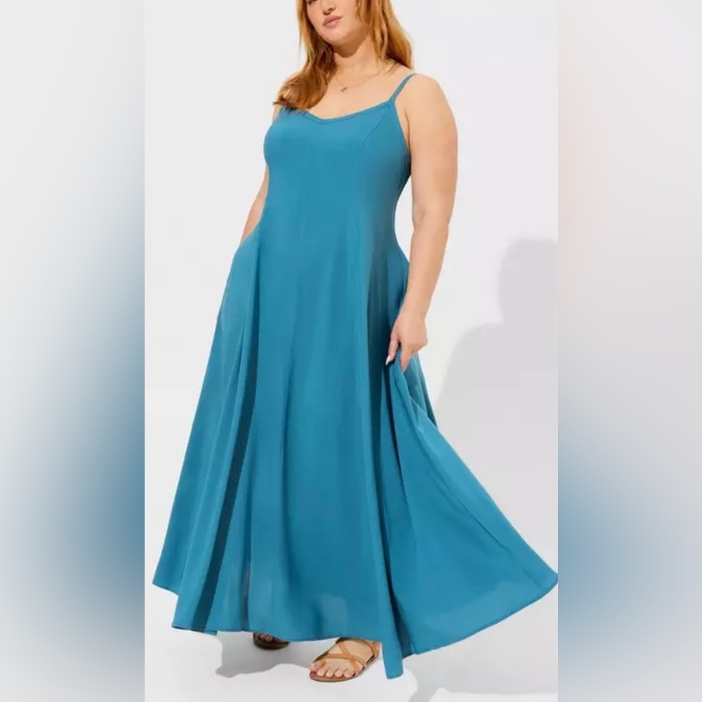 NWT Torrid wash challis trapeze maxi dress blue steel size 3X